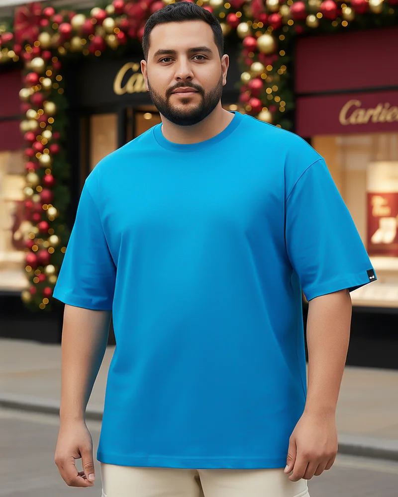 bewakoof Men's Blue Oversized Plus Size T-shirt